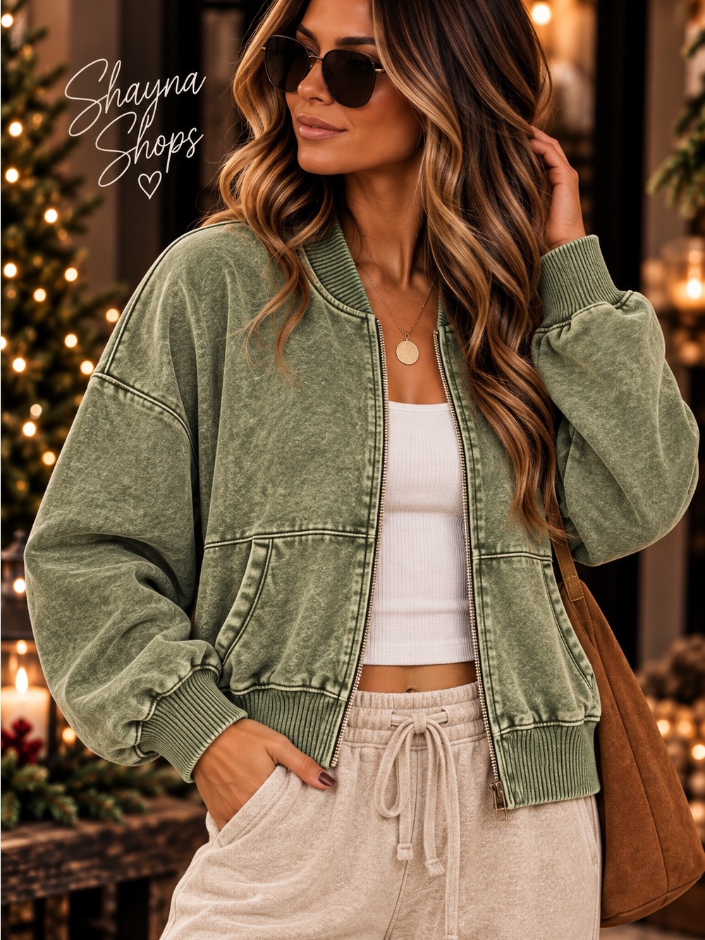 Zenana Acid Wash Fleece Bomber Jacket Zip Up Oversized Lt Olive